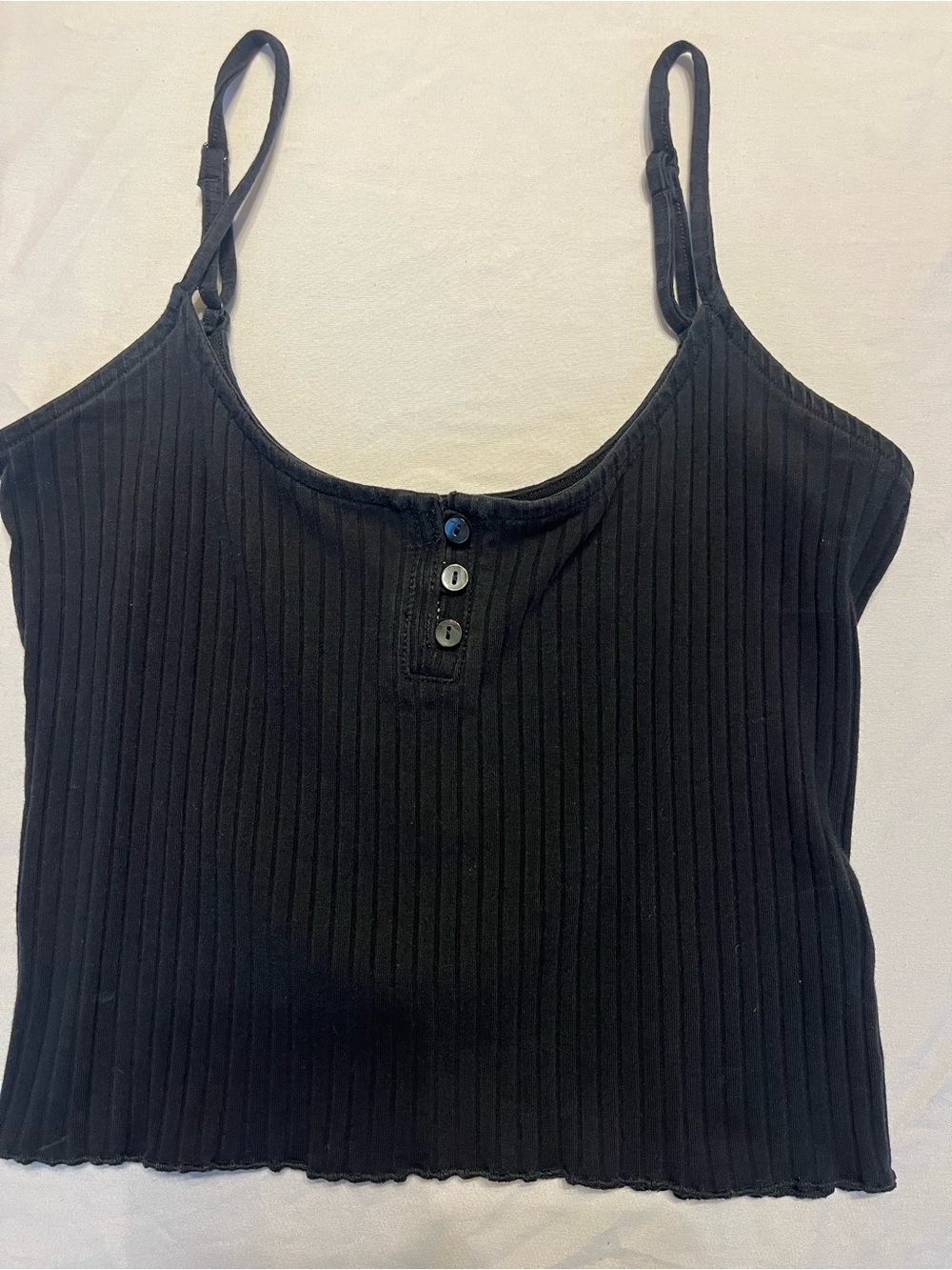 American Eagle Medium Crop Tank Ribbed Buttons Lettuce Hem